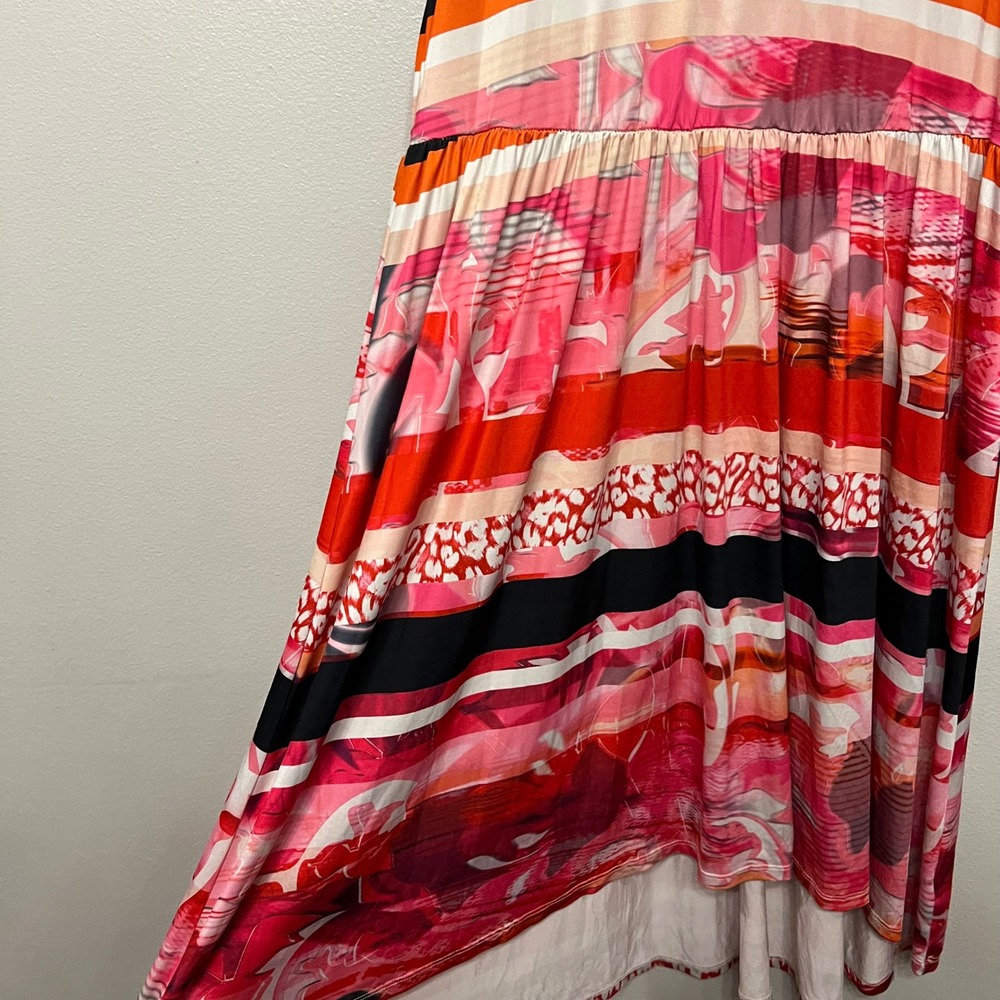One World Womens Red Pink Abstract Stripe Studded T-Back High-Low Dress Small - Picture 2 of 9